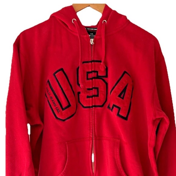 Polo Ralph Lauren Jeans Co. USA Men's M Hoodie Sweatshirt‎ Zip Up Logo Red - Picture 1 of 7